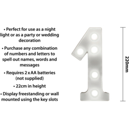 St Helens Battery Operated 3D LED Number 1 Light - Size: 21.8 x 4.3 x 16.5cm - White - Wilko - thumbnail 6