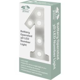St Helens Battery Operated 3D LED Number 1 Light - Size: 21.8 x 4.3 x 16.5cm - White - Wilko - thumbnail 4
