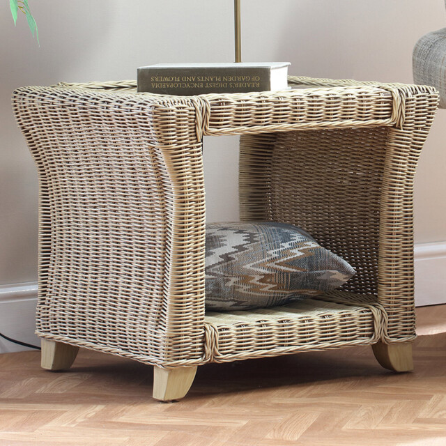 Desser Clifton Natural Rattan Lamp Table with Storage Shelf - Size: 59 x 65 x 58cm - Cream - Wilko - image 1