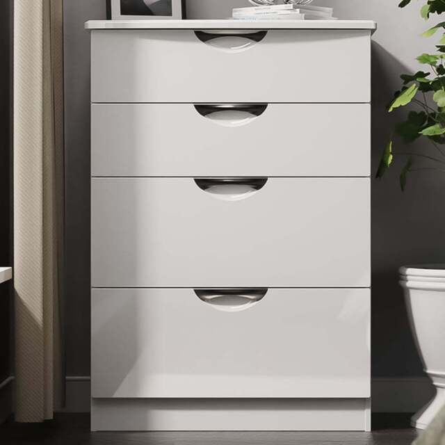 Crowndale Camden 4 Drawer White Gloss and White Deep Chest of Drawers Ready Assembled - White Gloss & White - Wilko - image 1
