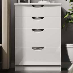 Crowndale Camden 4 Drawer White Gloss and White Deep Chest of Drawers Ready Assembled - White Gloss & White - Wilko