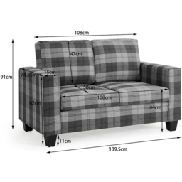 Home Detail Dakota 2 Seater Grey Tartan Fabric Sofa - Wilko - thumbnail 7