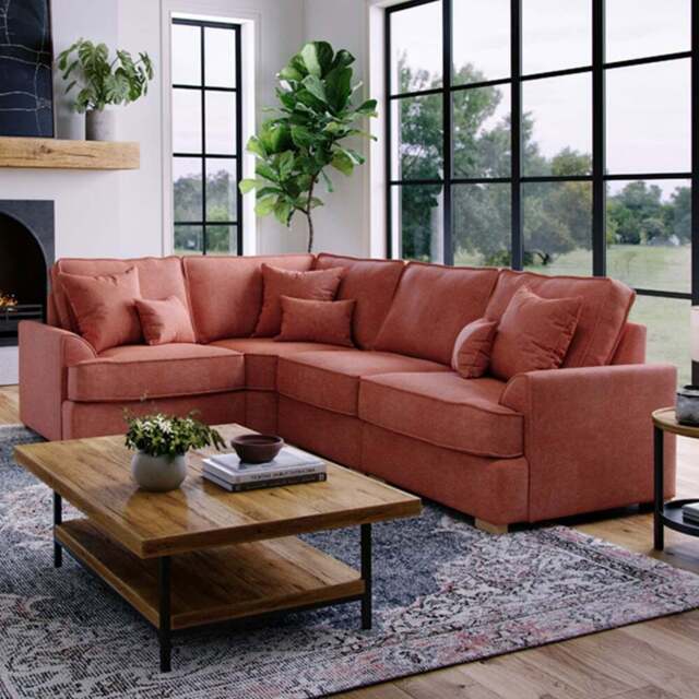 Alba City 5 Seater Ruby Fabric Right Hand Corner Sofa - Pink - Wilko - image 1