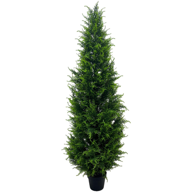Leaf Cypress Cedar Topiary Artificial Tree in Pot 5ft - Size: 150 x 50 x 50cm - Green - Wilko - image 1