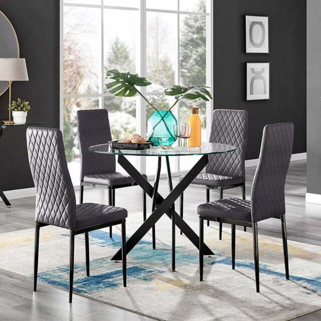 Furniturebox Arona 4 Seater Round Dining Set Grey and Black - Wilko - image 1