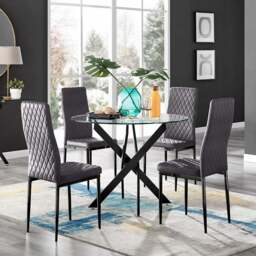Furniturebox Arona 4 Seater Round Dining Set Grey and Black - Wilko - thumbnail 1