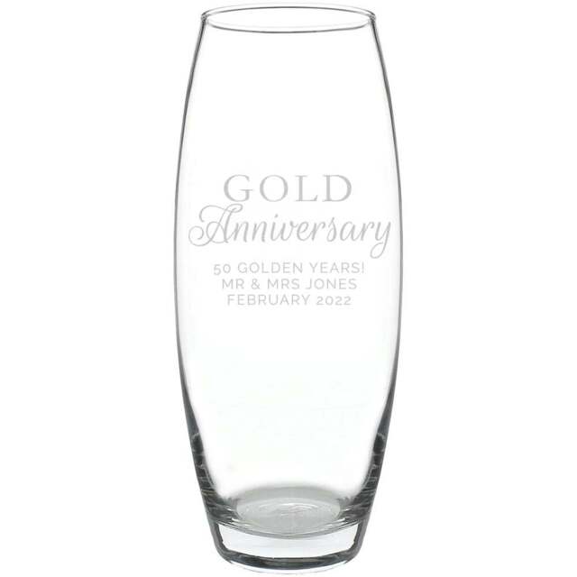 Personalised Memento Personalised Gold Anniversary Bullet Vase - Size: 1.0 x 2.4 x 1.0cm - Clear - Wilko - image 1