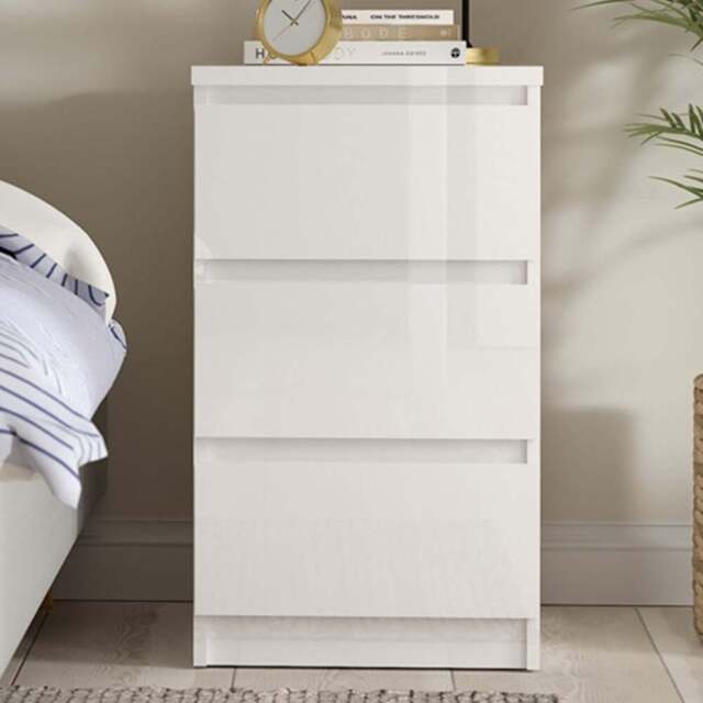 Florence 3 Drawer White High Gloss Bedside Table - Furniture to Go - Wilko - image 1