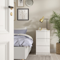 Florence 3 Drawer White High Gloss Bedside Table - Furniture to Go - Wilko - thumbnail 7