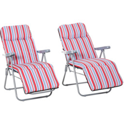 Outsunny Set of 2 Red and White Adjustable Sun Lounger - Size: 1 Seater - Multi - Wilko - thumbnail 3