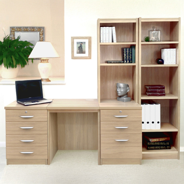 R White Cabinets SET-15-IN-ST Desk Drawer Unit and Hutch Narrow Bookcase Home Office Furniture Set - Size: 182 x 204 x 54cm - Brown - Wilko - image 1