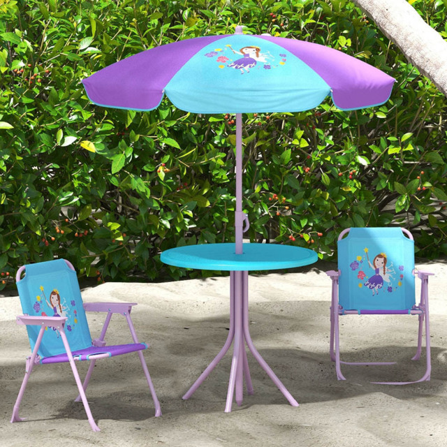 Outsunny Kids Fairy Bistro Set with Parasol - Size: 2 Seater - Blue - Wilko - image 1