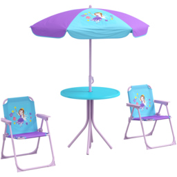 Outsunny Kids Fairy Bistro Set with Parasol - Size: 2 Seater - Blue - Wilko - thumbnail 3