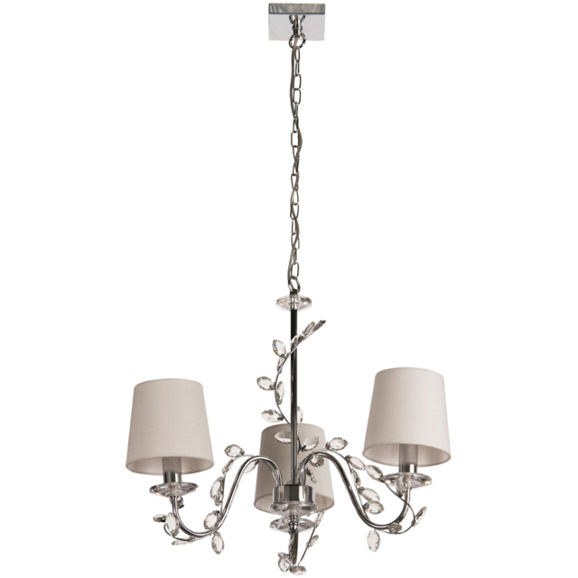 Lighting Collection Whittaker 3 Arm White Fabric Shade Chrome and Glass Pendant Light - Size: 26 x 48 x 48cm - Chrome and Clear - Wilko - image 1