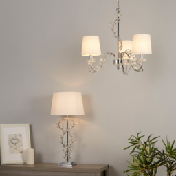 Lighting Collection Whittaker 3 Arm White Fabric Shade Chrome and Glass Pendant Light - Size: 26 x 48 x 48cm - Chrome and Clear - Wilko - thumbnail 3