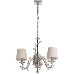 Lighting Collection Whittaker 3 Arm White Fabric Shade Chrome and Glass Pendant Light - Size: 26 x 48 x 48cm - Chrome and Clear - Wilko