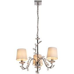 Lighting Collection Whittaker 3 Arm White Fabric Shade Chrome and Glass Pendant Light - Size: 26 x 48 x 48cm - Chrome and Clear - Wilko - thumbnail 4