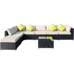Outsunny 7 Seater Black Rattan Outdoor Corner Sofa Set with Coffee Table - Wilko - thumbnail 3