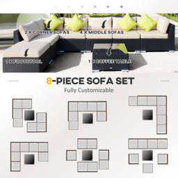 Outsunny 7 Seater Black Rattan Outdoor Corner Sofa Set with Coffee Table - Wilko - thumbnail 7
