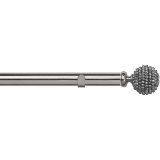 New Edge Blinds 130cm Fixed Length Satin Silver Eyelet Metal Curtain Pole Set with Mia Finial - Wilko - image 1