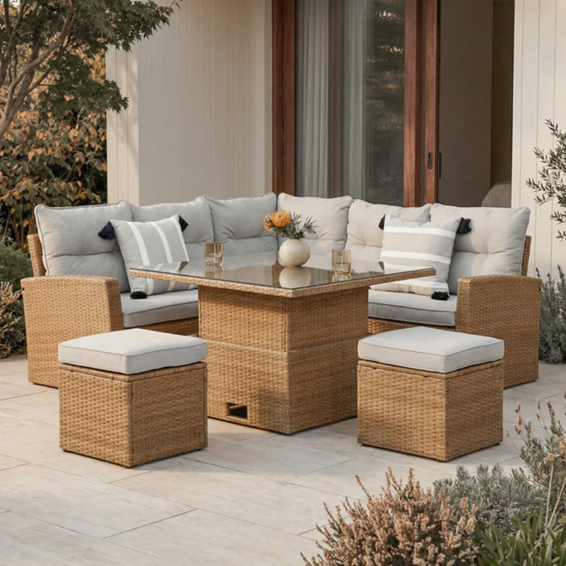HGD St. Tropez 6 Seater Brown and Grey Garden Corner Sofa with Rising Table - Wilko - image 1