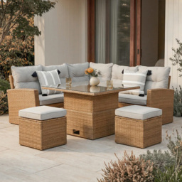 HGD St. Tropez 6 Seater Brown and Grey Garden Corner Sofa with Rising Table - Wilko - thumbnail 1