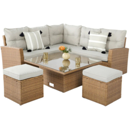 HGD St. Tropez 6 Seater Brown and Grey Garden Corner Sofa with Rising Table - Wilko - thumbnail 3