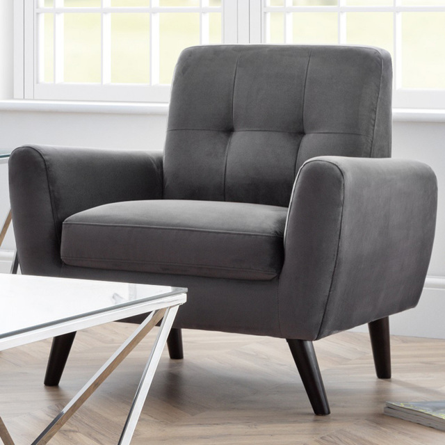 Julian Bowen Monza Dark Grey Velvet Armchair - Size: Single - Wilko - image 1