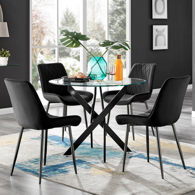 Furniturebox Arona Cesano 4 Seater Round Dining Set Black - Wilko - image 1