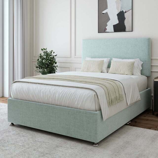 Bedmaster Super King Duck Egg Linen Divan Base with Valencia Headboard - Blue - Wilko - image 1