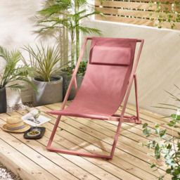 Furniturebox Cannes Set of 2 Pink Metal And Textilene Deck Chair - Wilko - thumbnail 5
