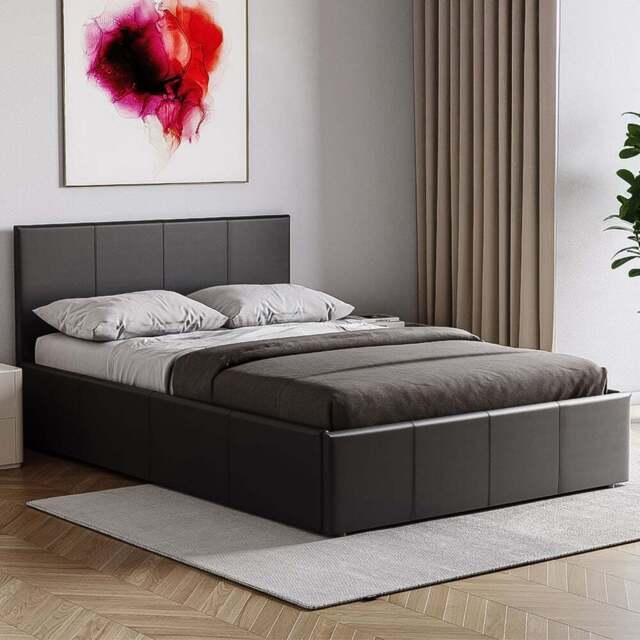Vida Designs Lisbon Small Double Black Faux Leather Ottoman Bed Frame - Wilko - image 1