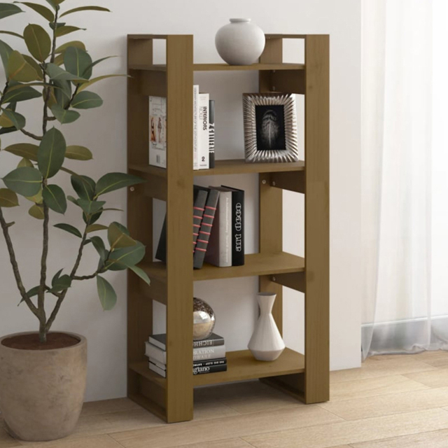 vidaXL 4 Shelf Honey Brown Solid Wood Bookcase - Size: 125 x 60 x 35cm - Wilko - image 1