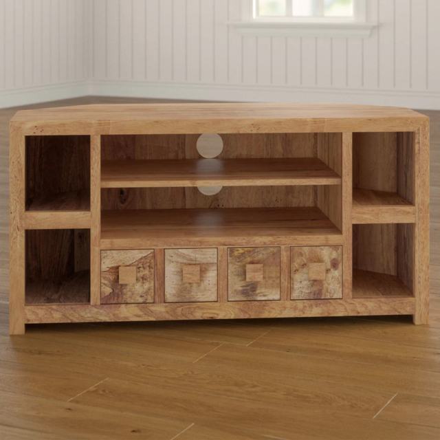 Brooklyn Napoli Toko 4 Drawer 6 Shelf Light Mango Corner TV Unit - Brown - Wilko - image 1