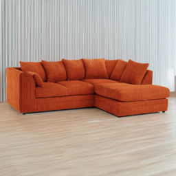 Luxor 3 Seater Orange Jumbo Cord Right Hand Facing Corner Sofa - Wilko - thumbnail 1