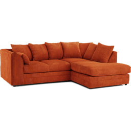Luxor 3 Seater Orange Jumbo Cord Right Hand Facing Corner Sofa - Wilko - thumbnail 3