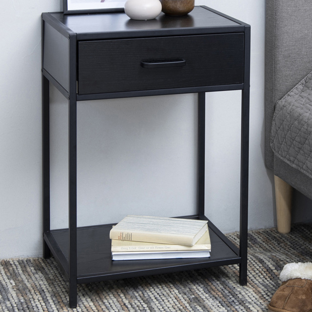 Florence Seaford Single Drawer Single Shelf Black Bedside Table - Furniture To Go - Wilko - image 1