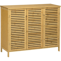 Portland 3 Door Natural Rustic Adjustable Slatted Shoe Cabinet - Size: 80 x 35 x 100cm - Natural wood finish - Wilko - thumbnail 3