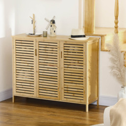 Portland 3 Door Natural Rustic Adjustable Slatted Shoe Cabinet - Size: 80 x 35 x 100cm - Natural wood finish - Wilko - thumbnail 6