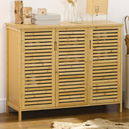 Portland 3 Door Natural Rustic Adjustable Slatted Shoe Cabinet - Size: 80 x 35 x 100cm - Natural wood finish - Wilko