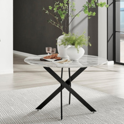 Furniturebox Arona Valera Marble Effect 4 Seater Round Dining Set White and Black - Wilko - thumbnail 3