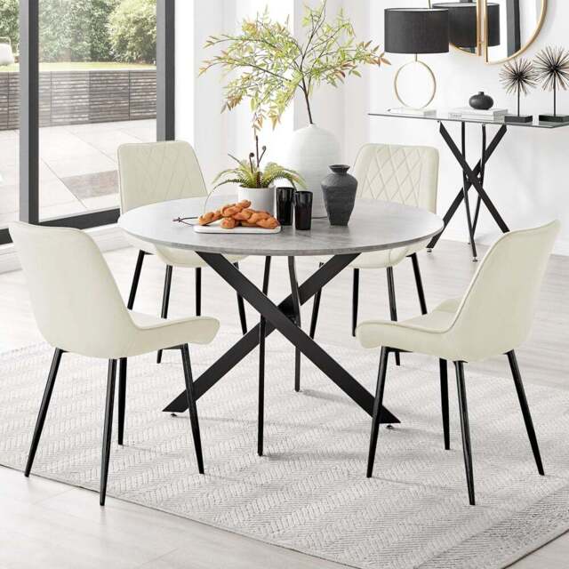 Furniturebox Arona Cesano 4 Seater Round Dining Set Grey Black and Cream - Wilko - image 1