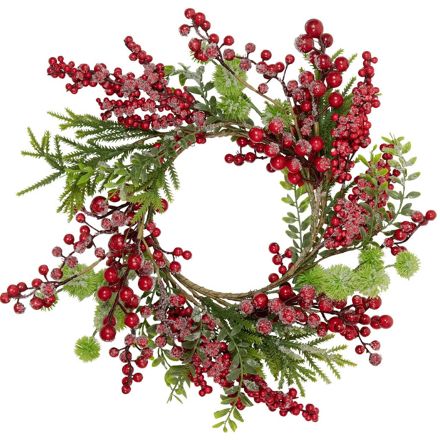 Shatchi Natural Looking Christmas Wreath with Artificial Green Leaves and Berries 55cm - Size: 60 x 60 x 15cm - Wilko - image 1