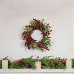 Shatchi Natural Looking Christmas Wreath with Artificial Green Leaves and Berries 55cm - Size: 60 x 60 x 15cm - Wilko - thumbnail 3