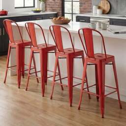 FWStyle Red Gloss Metal Bar Chair 4 Pack - Size: Set of 4 - Wilko