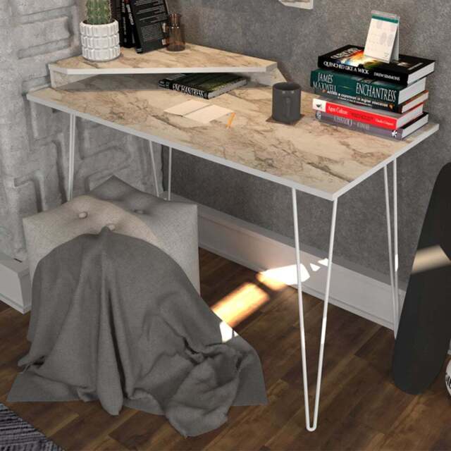 Decorotika Desalvo Single Shelf White Marble Effect Computer Desk - Size: 75 x 120 x 60cm - Wilko - image 1