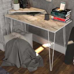 Decorotika Desalvo Single Shelf White Marble Effect Computer Desk - Size: 75 x 120 x 60cm - Wilko