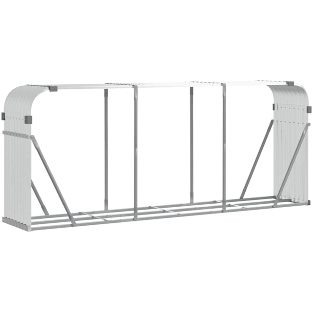 vidaXL Silver Galvanised Steel Firewood Log Holder 100 x 234 x 45cm - Wilko - image 1