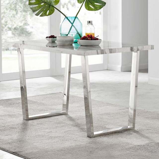 Furniturebox Solo 4 Seater White Marble Effect Dining Table - Wilko - image 1