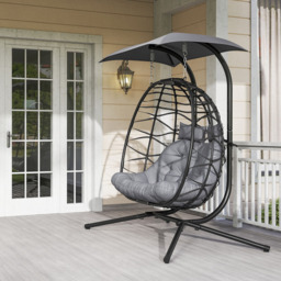 Outsunny 2 Seater Black Rattan Hanging Egg Chair with Canopy and Cushion - Size: 185 x 100 x 170cm - Wilko - thumbnail 4